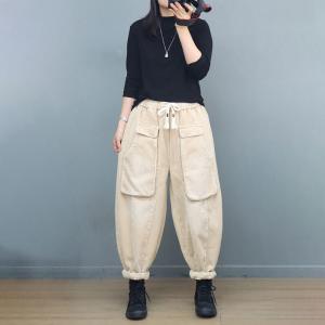 Drawstring Waist Corduroy Winter Harem Pants