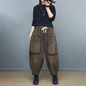 Drawstring Waist Corduroy Winter Harem Pants