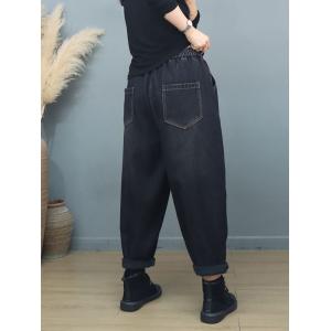 Baggy-Fit Black Fleeced Drawstring Jeans