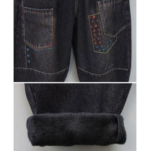 Embroidery Patched Pocket Black Baggy Jeans