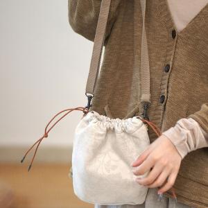 Linen Jacquard Drawstring Bucket Bag