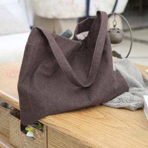 Solid Color Woolen Tweed Shoulder Tote