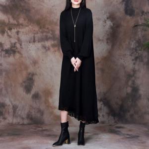 Asymmetrical Knitting Sweater Fringe Dress