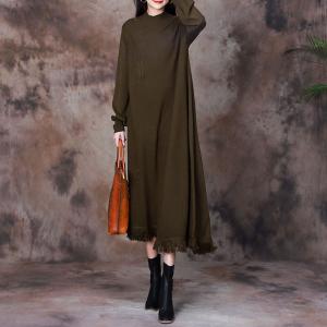 Asymmetrical Knitting Sweater Fringe Dress