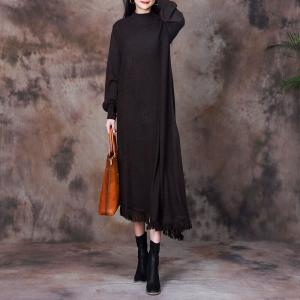 Asymmetrical Knitting Sweater Fringe Dress