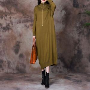 High Neck Long Sleeves Loose Maxi Sweater Dress