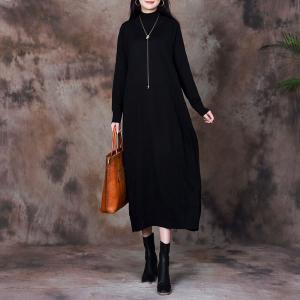 High Neck Long Sleeves Loose Maxi Sweater Dress