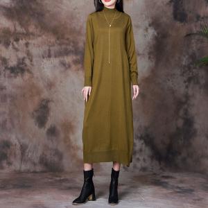 High Neck Long Sleeves Loose Maxi Sweater Dress