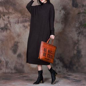 High Neck Long Sleeves Loose Maxi Sweater Dress