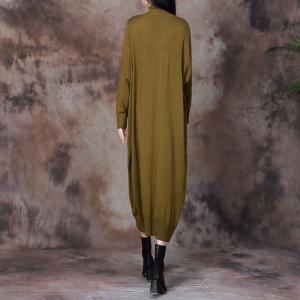 High Neck Long Sleeves Loose Maxi Sweater Dress