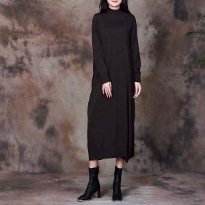 High Neck Long Sleeves Loose Maxi Sweater Dress