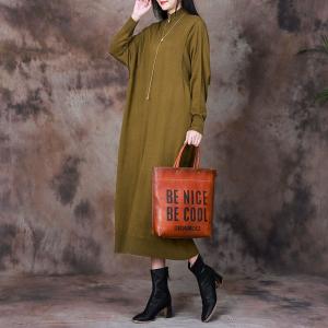 High Neck Long Sleeves Loose Maxi Sweater Dress