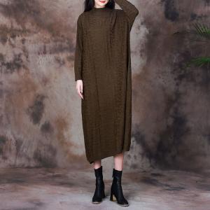 Solid Color Wool Blend  Pleated Jersey Dress