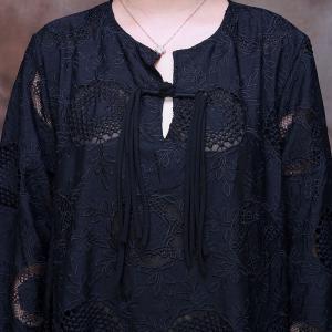 Tassel Buttons Hollow Out Embroidery Dress