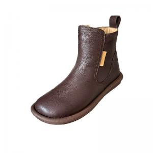 Side Zip Plush Lined Leather Wide Toe Boots