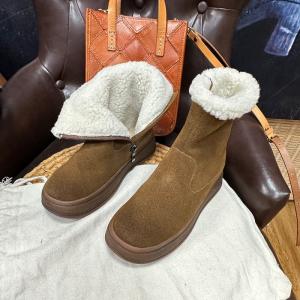 Lamb Wool Lining Mid-Calf Wedge Snow Boots