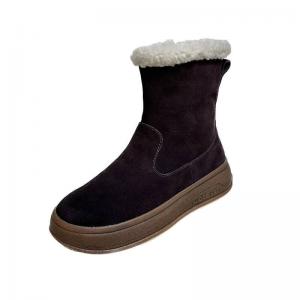 Lamb Wool Lining Mid-Calf Wedge Snow Boots