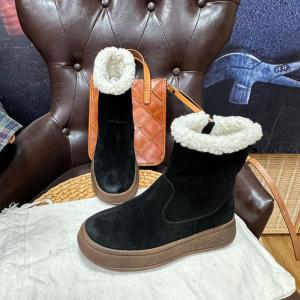 Lamb Wool Lining Mid-Calf Wedge Snow Boots