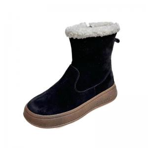 Lamb Wool Lining Mid-Calf Wedge Snow Boots