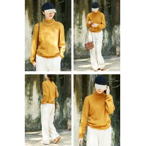 High Collar Wool Plain Seamless Sweater