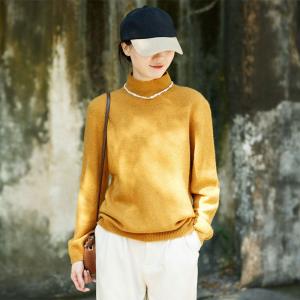 High Collar Wool Plain Seamless Sweater