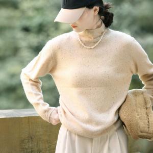 High Collar Wool Plain Seamless Sweater