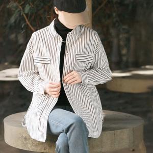 Office Casual Pinstriped Cotton BF Shacket