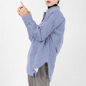 Office Casual Pinstriped Cotton BF Shacket