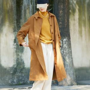 Relax-Fit Cotton Long Camel Trench Coat