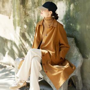 Relax-Fit Cotton Long Camel Trench Coat