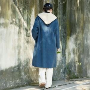 Peacock Blue Double Woolen Hooded Tweed Coat