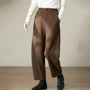 Wool Blend Straight Leg Winter Tweed Pants in Dark Coffee S M L XL