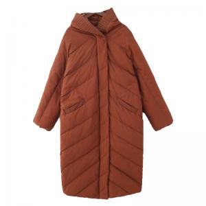 Solid Color Large Long Hooded Down Coat