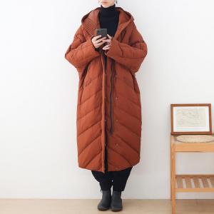 Solid Color Large Long Hooded Down Coat