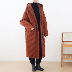 Solid Color Large Long Hooded Down Coat