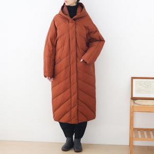 Solid Color Large Long Hooded Down Coat