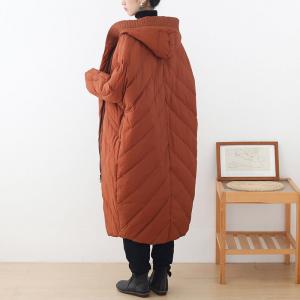 Solid Color Large Long Hooded Down Coat