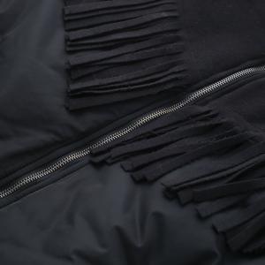 Front Zip Tassel Black Cotton Padded Coat