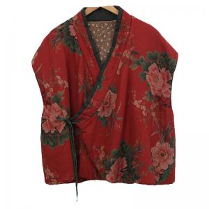 Cotton Quilted Red Printed Wrap Waistcoat