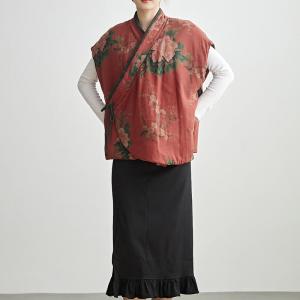 Cotton Quilted Red Printed Wrap Waistcoat