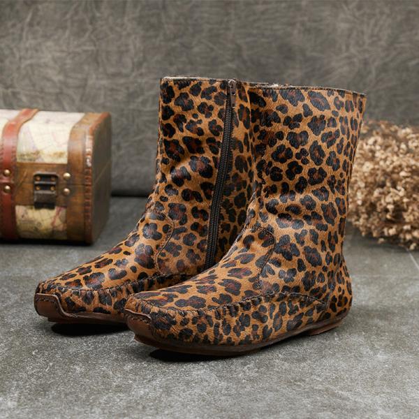 Horsehair Leopard Mid-Calf Boots