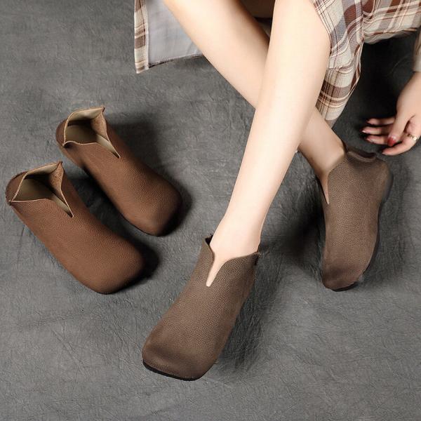 Over50 Style Flat Soft Leather Granny Short Boots