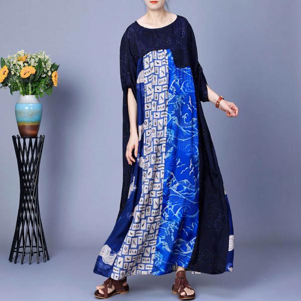 Modest Blue Printed Loose Tent Dress