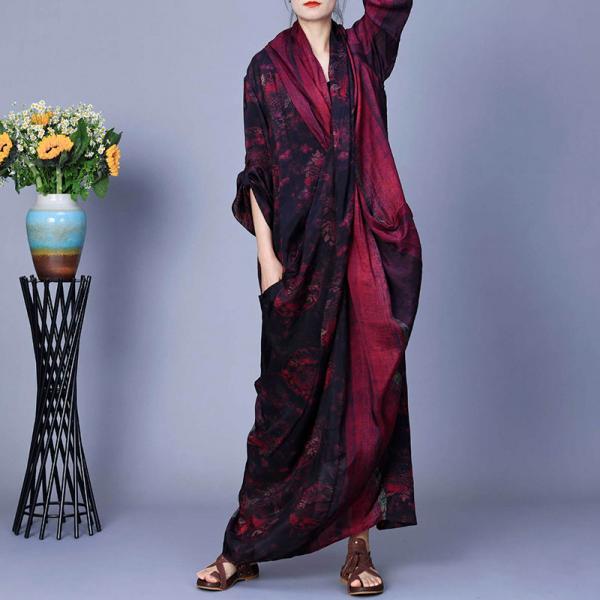 Contrast Color Purple Maxi Kimono Cross Dress