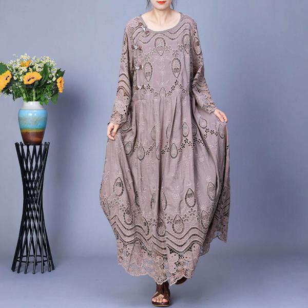 Hollow Out Embroidery Elegant Peasant Dress