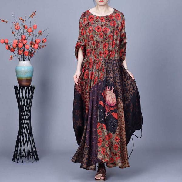 Flowers Asymmetrical Loose Empire Waist Dress