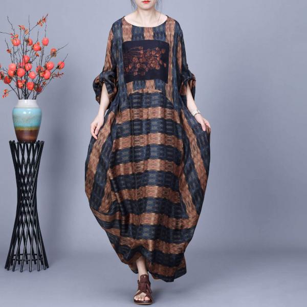 Patchwork Chunky Striped Silk Maxi Winery Dress