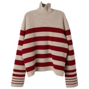 Red Striped Sheep Wool Oversized Turtleneck Sweater