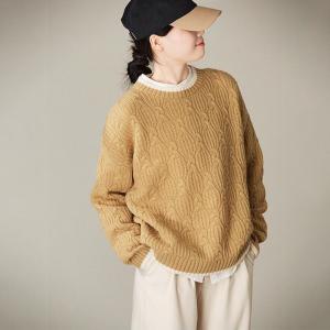 Crew Neck Woolen Cable Knit Sweater