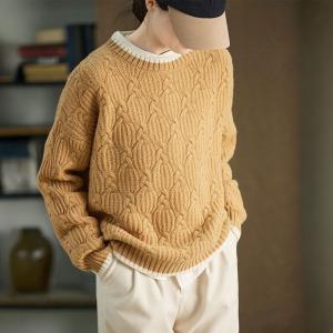 Crew Neck Woolen Cable Knit Sweater